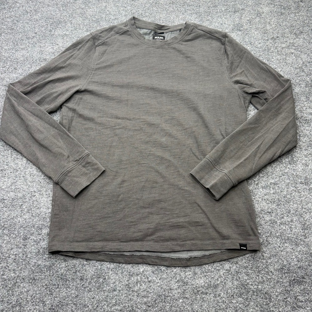 prAna Mens Organic Cotton Recycled Polyester Long Sleeve Shirt Grey Medium